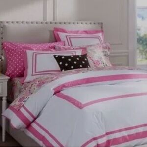 Pottery Barn Teen Pink and White Modern Duvet Cover + 2 Euro shams